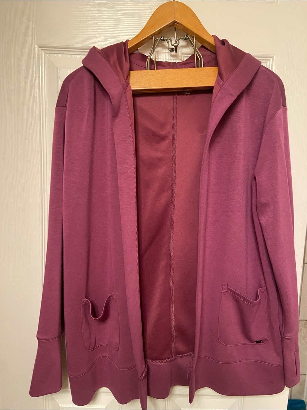 Gaiam Burgundy Hooded Open Front Cardigan Yoga Jacket Size Large